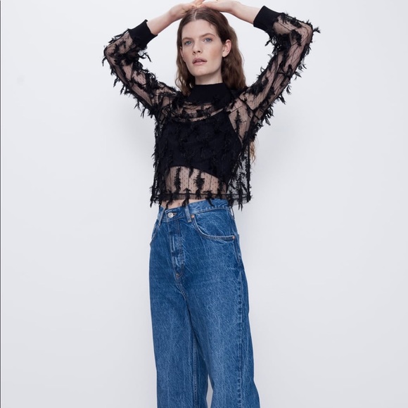 Zara feathers effect sheer top - Picture 6 of 16